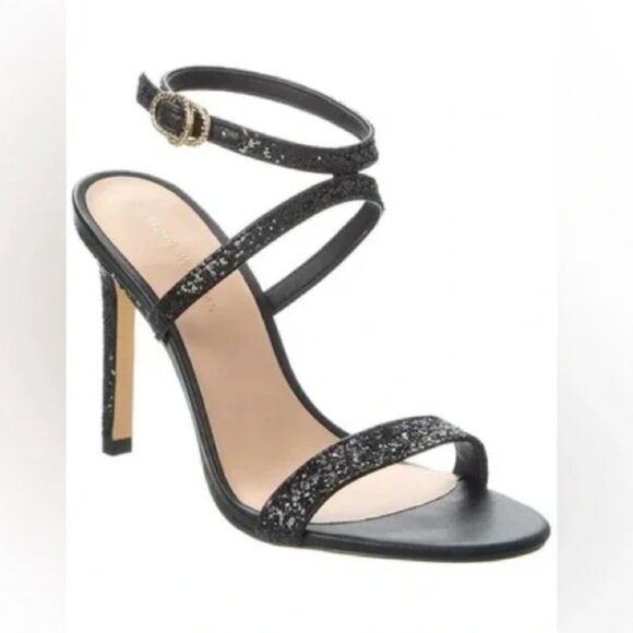 Stuart Weitzman Glitter Strappy Sandals Black Buckle 95 9.5 Heels - Picture 3 of 10